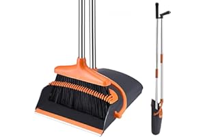 YIYICAS Set di scopa e paletta resistente, con manico lungo 165,1 cm, scopa per interni ed esterni, garage, cucina, ufficio, lobby