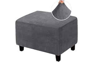 LiveGo Funda otomana, Funda de Puf, Funda de Reposapiés Rectangular de Terciopelo Lavable, Elástico Extraíble a Prueba de Polvo (XL, Gris)