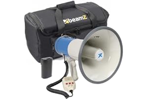 Vonyx MEG060 - Megafon Set mit Akku und Tasche, Aufnahmefunktion, 60 Watt, bis 1 KM, MP3, USB, SD, AUX, Megaphon mit Umhänge-Gurt, blau-weiß