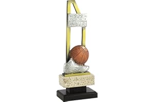Art-Trophies TP484 - Trofeo per Basket, con Supporto, Doppia Asta, 23 cm, Colore: Oro, Personalizzabile