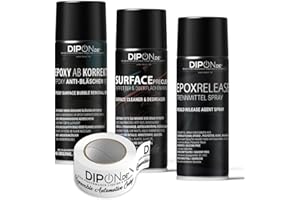 DIPON.DE HIGH PERFORMANCE LIQUIDS & PIGMENTS DIPON Epoxy Essentials Lot de 3 sprays de nettoyage anti-bulles, anti-bulles et dégraissants (3 x 400 ml) + ruban de séparation de moule de 66 m x 5,5 cm – Équipement de base pour les ateliers de