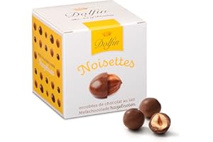 Dolfin Noisettes au Chocolat au Lait - Billes Décadentes Enrobée Chocolat Lait Riche & Crémeux, Noisettes Grillées Tendres & Croquantes - Cadeau, Bonbons, Friandises - Fait en Belgique, 115g