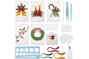 WEBEEDY 20 Sets DIY Christmas Paper Quilling Greeting Card Kit 5 Styles Decorated Christmas Card with Instuction DIY Handcraft Christmas Card for Beginners and Paper Art Craft Lovers