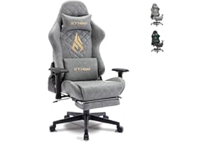 ‎SYMINO symino Gaming Stuhl Ergonomischer Bürostuhl Racing Stil Schreibtisch Stuhl mit 3D Armlehne, Vintage Style PU Leder PC Stuhl mit Fußstützen（Grau）