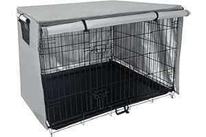 FUANA Copertura per gabbia per cani grigia rivestita in PVC con tapparella ventilata, per interni ed esterni (grigio, 124,5 x 79 cm)