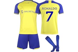 FTRGHNY Maglia Cristiano Ronaldo Al Nassr Bambino No.7 Calcio Maglia 22/23 Completo Kit Allenamento Calcio, Cr7 Tuta Uomo T-Shirt Pantaloncini di Calcio da Uomo Bambino, Maglietta Ronaldo Bambino