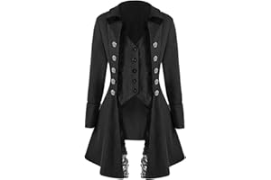 EMATOP Damen Mittelalter Jacke Winter Mäntel Winterjacke Steampunk Frack Wintermantel Gothic Softshelljacke Mode Outwear Gehrock Viktorianischen Cosplay Kostüm Smoking Uniform Kostüm Wollmantel