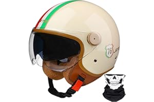 STRTG Vespa Motorcycle Helmet,Retro 3/4 Open Face Motorcycle Half Helmet with Double Visor, for Men Women Scooter ATV Cruiser Helmet ECE/DOT Approved