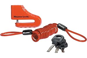 Master Lock 8303EURDPS Antivol Moto ou Trottinette Electrique Bloque Disque, Anse 5 cm, Rouge