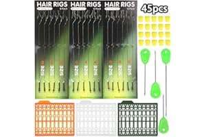 OROOTL Boilies - Ganchos para carpa, 45 unidades, gancho curvado, cuerda trenzada con tope de boilie, herramienta para cebo, tope de cebo, juego de accesorios para pesca de maíz
