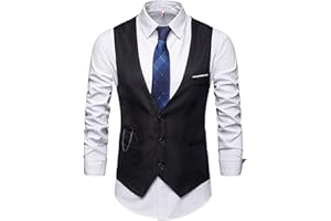 Duohropke Chaleco de traje de negocios para hombre chaleco de negocios ocio boda chaleco cuello en v sin mangas chaqueta estrecha chaleco