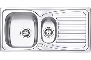 JASSFERRY Évier de cuisine en Acier Inoxydable 304, 1,5 bac avec égouttoir réversible, 95 x 50 cm