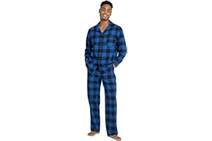 LAPASA Pijama Hombre Invierno 100% Algodón Franela Ropa Dormir a Cuadros Camiseta Manga Larga y Pantalón Largo Calido Estar en Casa Comodo M79/M95