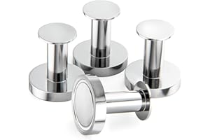 Mavoro Strong Magnetic Hooks for Hanging Coats and Bags. Set of 4 Chrome Magnet Hooks Heavy Duty Magnets, Neodymium 52 Rare Earth Magnets. Push Pin Style Magnet Hook for Refrigerator, Locker etc