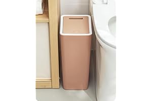 Baffect Cocina Push-Lid Cubos de Basura, presionando el Tipo de Cubierta Cubo de Basura de Cocina Compartimiento de Basura Delgado para la Sala de baño Papelera de Papel higiénico de la (marrón)