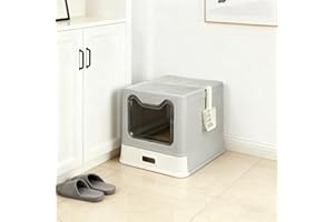 LANTUS Caja de Arena Plegable para Gatos de Acero Inoxidable, Pala, Casa de Baño Fácil de Limpiar, Resistente a Olores, Adecuada para Gatos Grandes, 41 x 51 x 38 cm, Acero Inoxidable (Gris) (B)