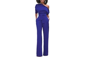 Minetom Femmes Chic Manches Courtes Une Épaule Combinaisons Solides Large Jambe Longue Pantalon Barboteuse Avec Ceinture