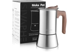 Sivaphe Stovetop Espresso Maker 200ml, Induction Hob Italian Coffee Percolator Maker Moka Pot Stainless Steel 4 Italian Cups