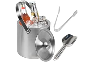 SCLLNDA Edelstahl Eiswürfelbehälter mit Deckel und Zange Eiseimer 2L Eiskübel Eiskühler Eiswürfelkühler Sektkühler Weinkühle mit Eisschaufel Ice Bucket für besonders Lange Kühlung Silber