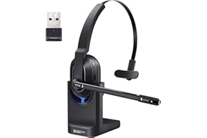 EKSA H5 Casque Bluetooth avec Micro & Dongle USB [45 Heures de Temps de Lecture et Portée de 10 m] Casque PC Mono avec Station de Charge et à Réduction de Bruit AI Mic, Casque sans Fil pour Bureau
