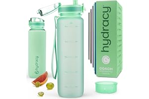 Hydracy Gourde d'Eau 1L sans BPA, Bouteille avec Marqueur de Temps, Infuseur et Verrouillage Sécurisé - Housse en Néoprène, Étanche, Anti-Fuite, Réutilisable, Légère - Idéal pour Sport, École, Travail