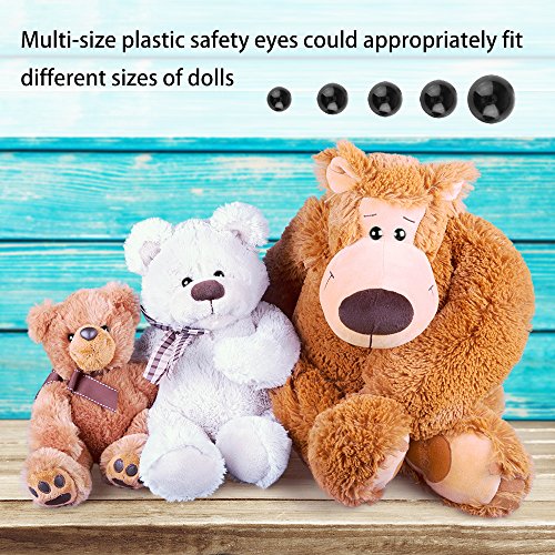 KUUQA 150 Stück 6 – 12mm Kunststoff Sicherheit Augen mit Unterlegscheiben für Puppe, Marionette, Plüschtier (Schwarz) - 3