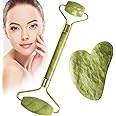 DALUCI Jade Roller & Gua Sha Tool Set for facial massage, Face Massager for Women is Natural Himalayan Stone Gua Sha Stone with Face Roller, helps Skin Wrinkles & Serum Application