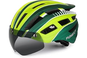 FUNWICT Casco Bicicleta Hombre Casco MTB con Gafas Magnéticas Extraíbles y Forro Interior Casco Bicicleta con Luz Trasera LED para Ciclismo 57-61 CM