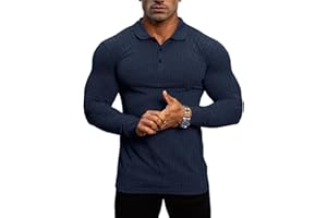 Lehmanlin Muskel-Poloshirts für Herren Langarm/Kurzarm Stretch Slim Fit Baumwolle Golf T-Shirt