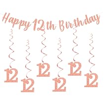 Striscione Decorazione 12° Compleanno Ragazza - Poster In Vinile 120x80 Cm, Rosa Oro Con Scritta Happy 12th Birthday, Occhielli Per Appendere - 2