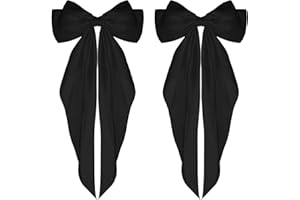 WLLHYF Big Bow Barrettes 2 Pieces Soft Silky Satin Hair Clip Long Tail French Ribbon Hair Pins Metal Bowknot Clips 90's Accessories for Party Valentine's Day Women Girl (Black+Black)