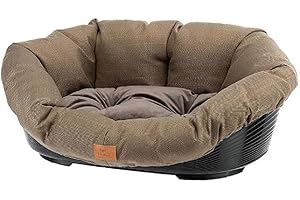 Ferplast Cuccia Cane e Gatto con Cuscino SOFA' 4 TWEED Lavabile, Lettino per Cani Gatti Imbottito, Cesta in Plastica, Fondo Forato e Poggiamento, Antiscivolo, 64 x 48 x h 25 cm, Marrone