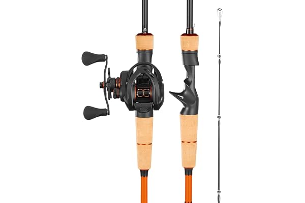 VEVOR 2 m IM7 kolfiberspö set med baitcasting hjul och fiskespösset, svart bas fiskespö set med 6 + 1 kullager och korkhandtag, för saltvatten