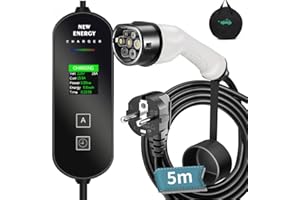 LCLCTEK EV Chargeur Voiture Electrique Type 2,5-M Cable Recharge EV Voiture Electrique Rapide,3.6 KW EV Chargeur EV véhicule Electrique,Ecran Numérique 8/10/13/16A Courant Commutable, IEC 62196-2 (EU)