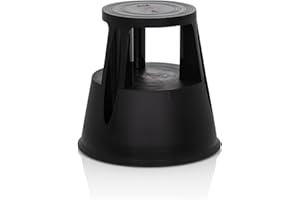 hjh OFFICE Tabouret marchepied TIO-M I Plastique Pied d'éléphant, Hauteur 42 cm, Charge Max. 150kg, avec roulettes 830000 Noir