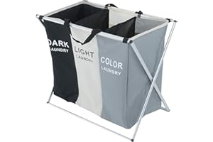 BALLSHOP Foldable Laundry Basket Laundry Organiser Washable Large Washing Basket Folding Washing Storage Bin with 3 Compartment for Bathroom Bedroom Home College