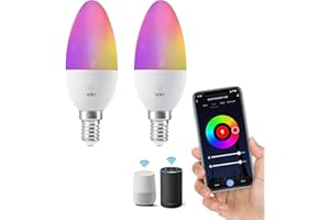 Wiby Lampadina a Oliva Smart Wi-Fi E14 5,5W 400lm RGB + CCT 2700-6500K Dimmerabile, Compatibile con Alexa & Google Home, App Tuya/Smart Life, 2 unità