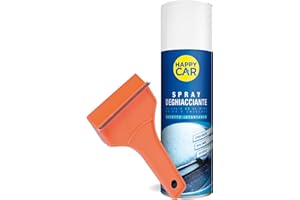HappyCar - 1pz Deghiacciante Spray per Parabrezza + Raschietto, Sciogli Ghiaccio Auto, Elimina Istantaneamente, Finestrini, Cerniere, Guarnizioni, Sblocca Serrature, 300ml