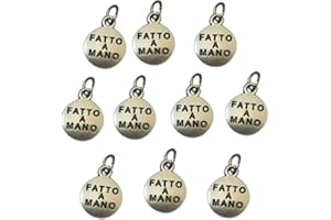 EUROFUSIONI Fatto A Mano targhette Metallo Placcato Argento. 10 Charm Decorazioni da Cucire su Abbigliamento, Accessori, bigiotteria. Regalo Originale per Amanti creazioni Fai da Te. Diametro medaglietta 1,1 cm