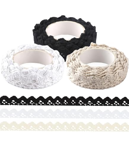 Lot 6 Rouleaux Ruban Dentelle Autocollant Vintage – Beige, Blanc, Jaune, Orange, Rose, Vert – 1,5 Cm X 1,8 M – Idéal Mariage, Scrapbooking, DIY
