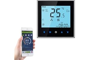 Qiumi Termostato Inteligente WiFi Aire Acondicionado Controlador de Temperatura con Pantalla LCD de 2 Tubos,Funciona con Alexa Google Home,Iluminación de Pantalla Suave, 95~240V AC