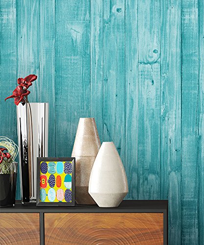 NEWROOM Holztapete Türkis Vliestapete Deco Muster Holz schöne moderne und edle Design 3D Optik , inklusive Tapezier Ratgeber