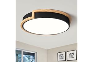 ‎VIKAEY Vikaey LED Deckenleuchte, Schwarz Deckenlampe 40cm, 36W Lampe mit Holz für Schlafzimmer Wohnzimmer Küche Flur Esszimmer 4000K