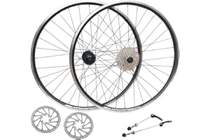 MADSPEED7 QR 26" (ETRTO 559x19) MTB Mountain Bike Wheel Set + 8 Speed Cassette (11-32t) + 160mm Disc Rotors - Sealed Bearings (6 Bolt) Disc Brake Hubs (Very Smooth Hubs) - Double Wall - 32x Black Spokes