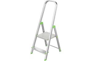 KEROPPA Escalera de Tijera Plegable Marca Española Escalera de Aluminio 2 peldaños con Gancho de Pared Multiusos Antideslizante Ligera y Resistente Escalera Doméstica Fácil Transporte