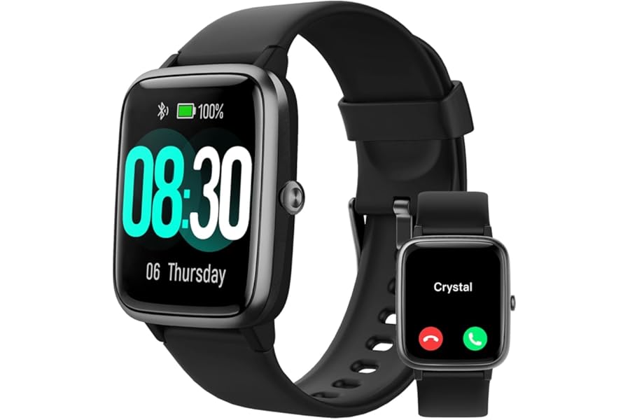 GRV Smartwatch Men Women Bluetooth Calls Pedometer Watch Fitness Sport Heart Rate Monitor Saturometer for Android iOS Message Notifications Whatsapp 100 Sports Mode Black