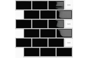DEWOO 20-Piezas Autoadhesivos Vinilo Baldosas Metro Azulejos Adhesivos Pared Cocina y Baño,Negras (30.5 x 30.5cm)