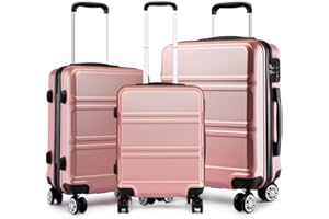 Kono Fashion Luggage Set of 3 PCS Lightweight ABS Hard Shell Trolley Travel Case with TSA Combination Lock and 4 Spinner Wheels 20" 24" 28" Suitcase (3 Pcs Set, Nude)