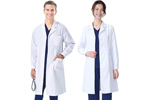 FAHAKO Laborkittel Damen Herren Arztkittel Weiß Kittel Baumwolle Labormantel Chemie Kittel mit Knöpfen und 3 Tasche Arzt Kostüm Langarm Arztmantel Schutzkleidung Arbeitskittel für Schüler Labor