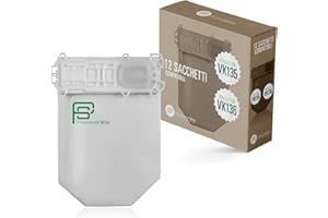 PIESSEONLINE 12 Sacchetti Folletto VK 135/136, Microfibra 5 Strati – Filtraggio Potenziato e Neutralizza Odori – Sacchetti Compatibili Resistentissimi con Carboni Attivi